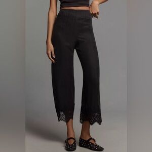 NWT! Anthropologie MARE MARE LACE HEM PULL-ON PANTS Black - Small 🔴